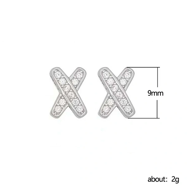 Minimalist cold style zircon X-shaped earrings for women Korean Korean style simple small letter versatile student earrings