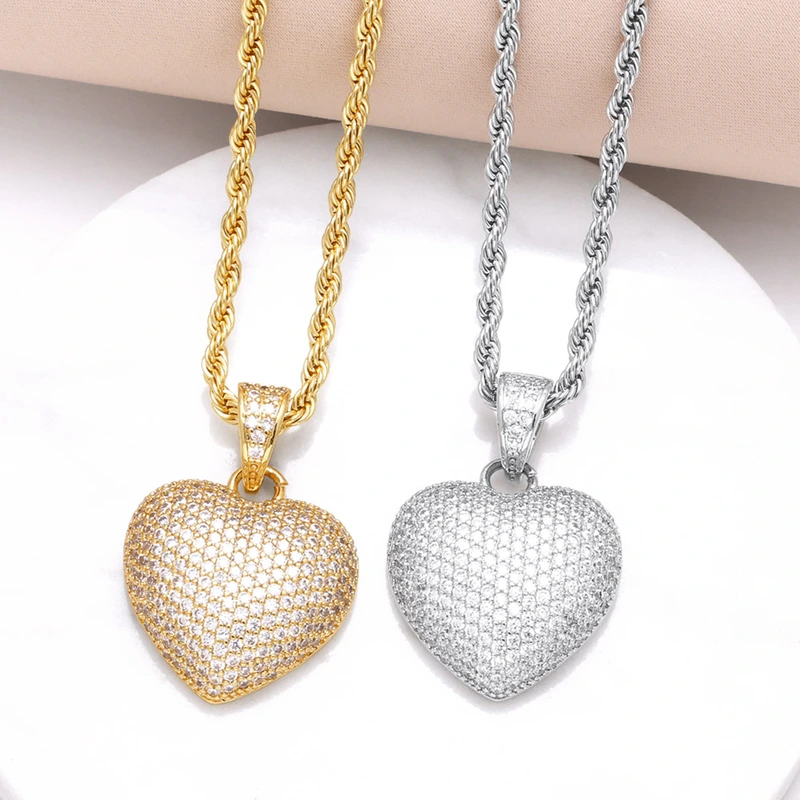 AS jewelry European and American fashion love full zircon pendant necklace female gold-plated hip-hop clavicle chain nkn89