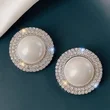  Exquisite imitation pearl earrings, circle design, micro-inlaid zircon earrings, French temperament women's trendy earrings