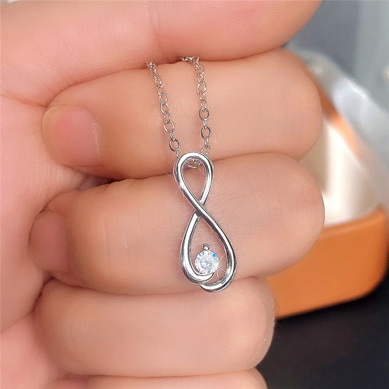 New style simple 8-shaped pendant necklace for women with micro-inlaid zircon fashionable student sweater chain