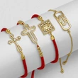 AS jewelry new red rope bracelet inlaid zircon cross Our Lady copper plated real gold hand jewelry bracelet brj49