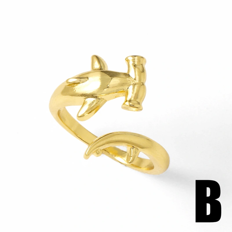 AS jewelry new hot selling starfish shell open ring female copper plated 18k gold shark ring rih59