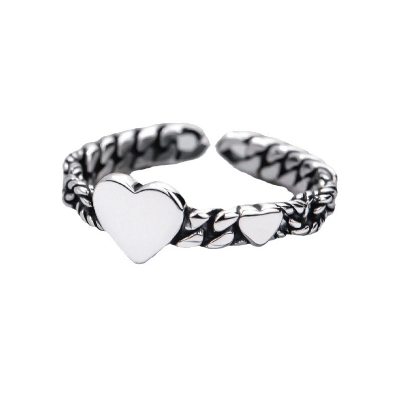  Opening adjustable fashion personality ring size love double peach heart ring heart-shaped ancient silver single ring