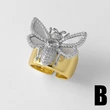 AS jewelry hot-selling two-color full zircon bee gold-plated open ring ring riq78 ring