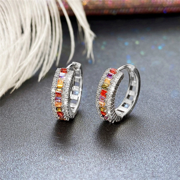 European and American new fashion niche colored zircon earrings for women brass gold-plated simple earrings