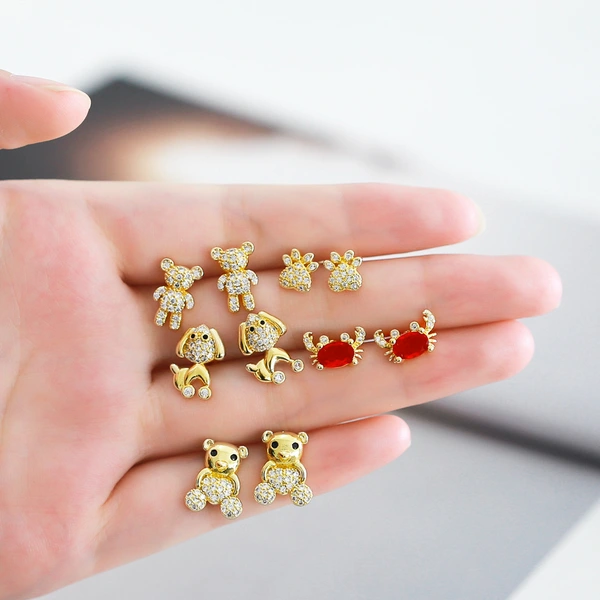 Simple cute small animal crab puppy bear earrings sweet small earrings ert27