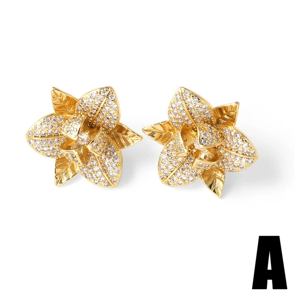 AS jewelry Europe and the United States hot selling full zircon copper plated real gold heart-shaped flower earrings earrings earrings erz81