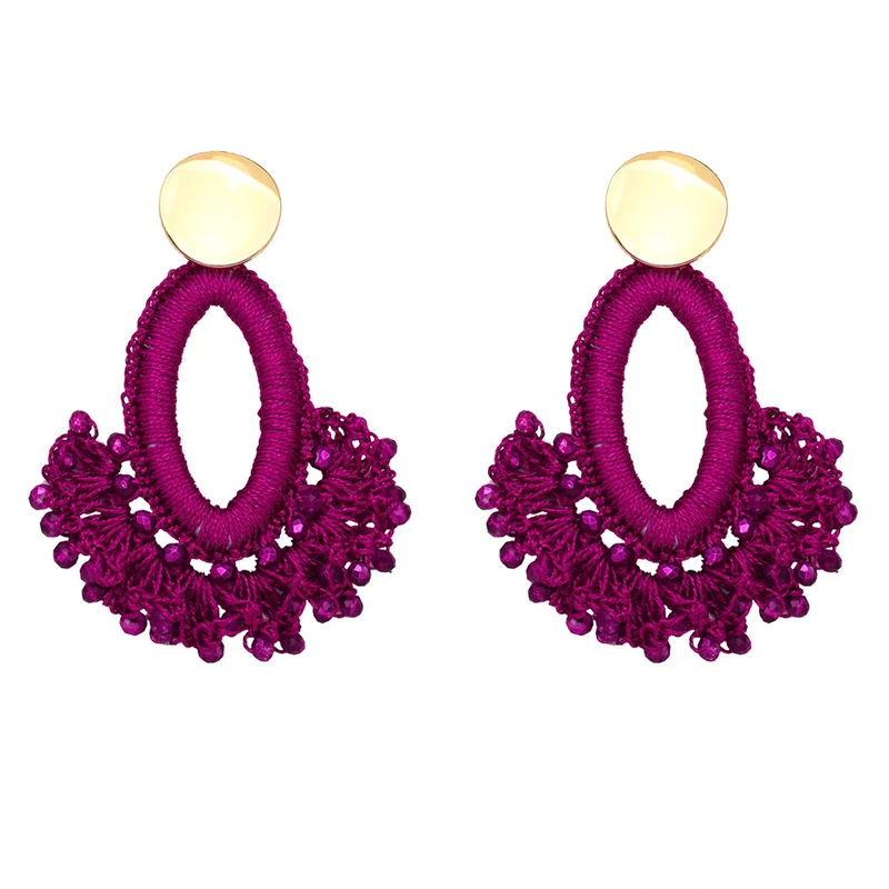 European and American fashion exaggerated handmade rice bead earrings fan-shaped tassel earrings Bohemian ethnic style earrings era304