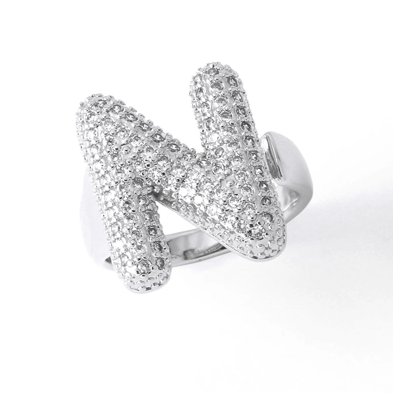Jewelry Europe and the United States hot selling 26 English letter ring gold-plated full zircon fat letter ring rih91