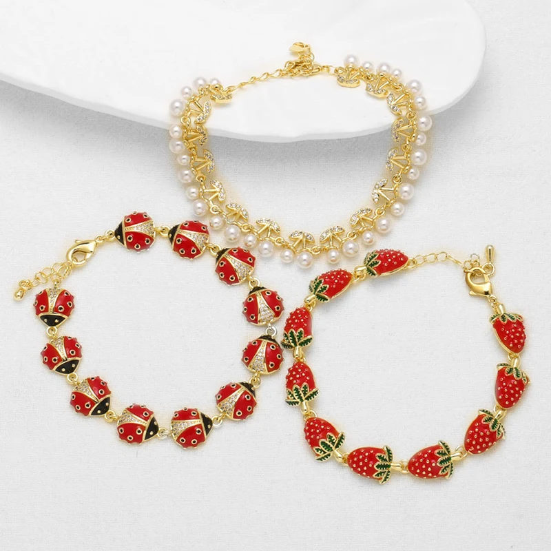AS jewelry new pearl cherry strawberry insect oil drop bracelet brj54 bracelet