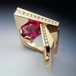 Hot selling new unique geometric men's ring copper plated gold micro inlaid red zircon ring