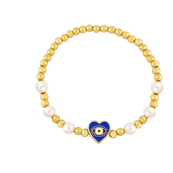 Clearance sale heart-shaped devil's eye bracelet European and American celebrity pearl gold beaded elastic bracelet bre80