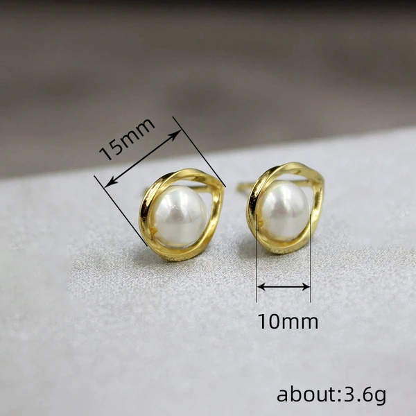  High-end simple earrings fashionable daily commuting all-match imitation pearl earrings Mobius ring earrings
