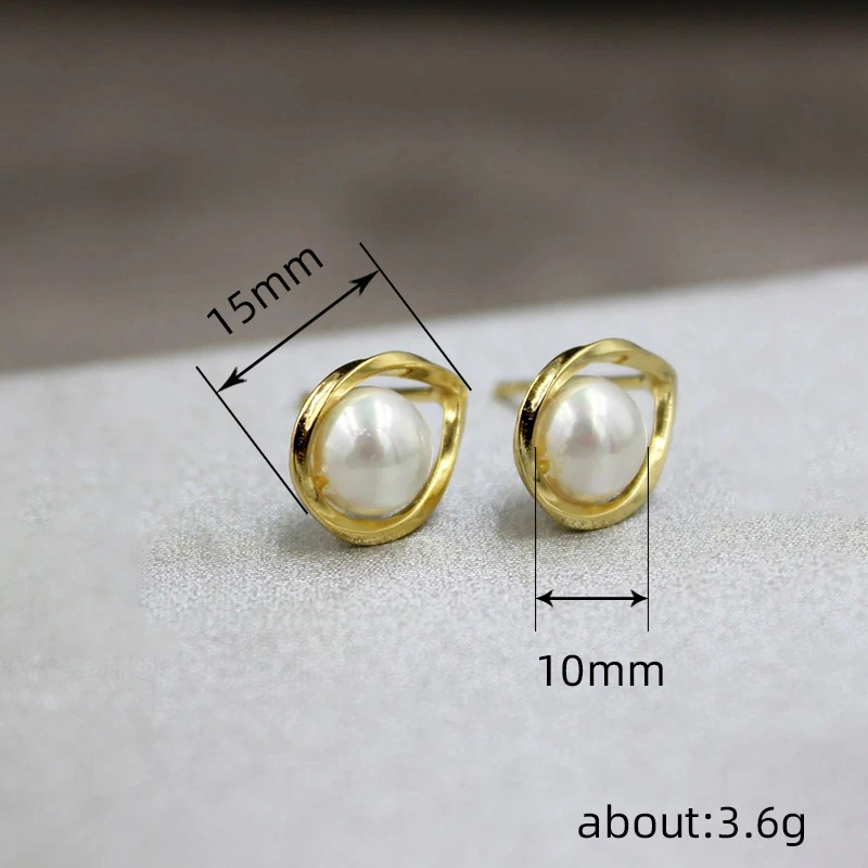  High-end simple earrings fashionable daily commuting all-match imitation pearl earrings Mobius ring earrings