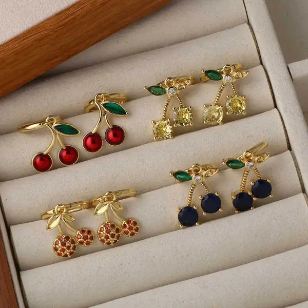 AS jewelry European and American hot selling simple and fashionable fruit cherry earrings women's gold-plated earrings earrings era237