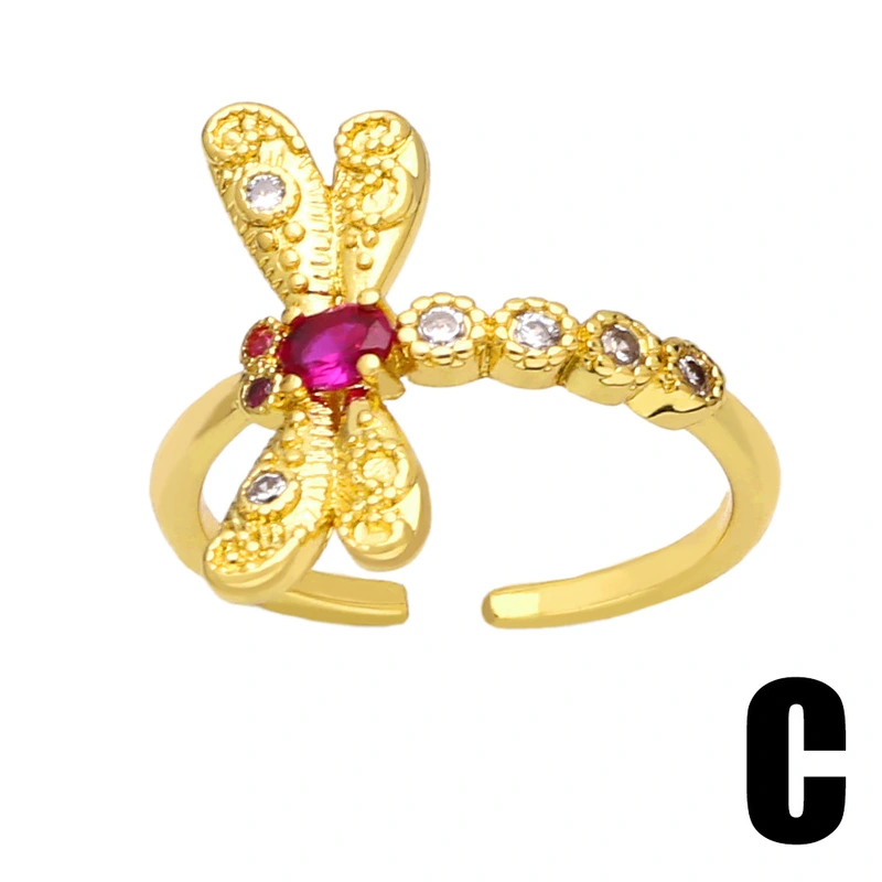 Clearance European and American creative personality dragonfly flower ring niche design super flash love zircon ring rir56