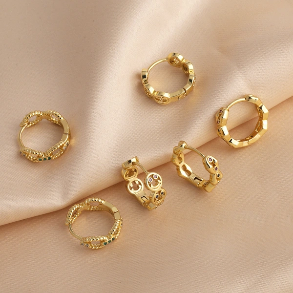 European and American simple fashion smile earrings niche design inlaid with colored zircon rope ear buckle earrings erq71