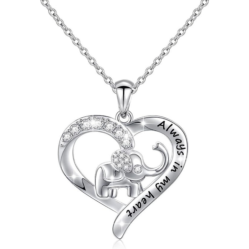   Hot selling heart-shaped necklace, fashionable and elegant elephant sweater chain, beautiful and elegant English female necklace