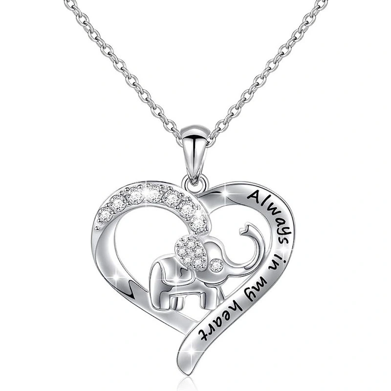   Hot selling heart-shaped necklace, fashionable and elegant elephant sweater chain, beautiful and elegant English female necklace