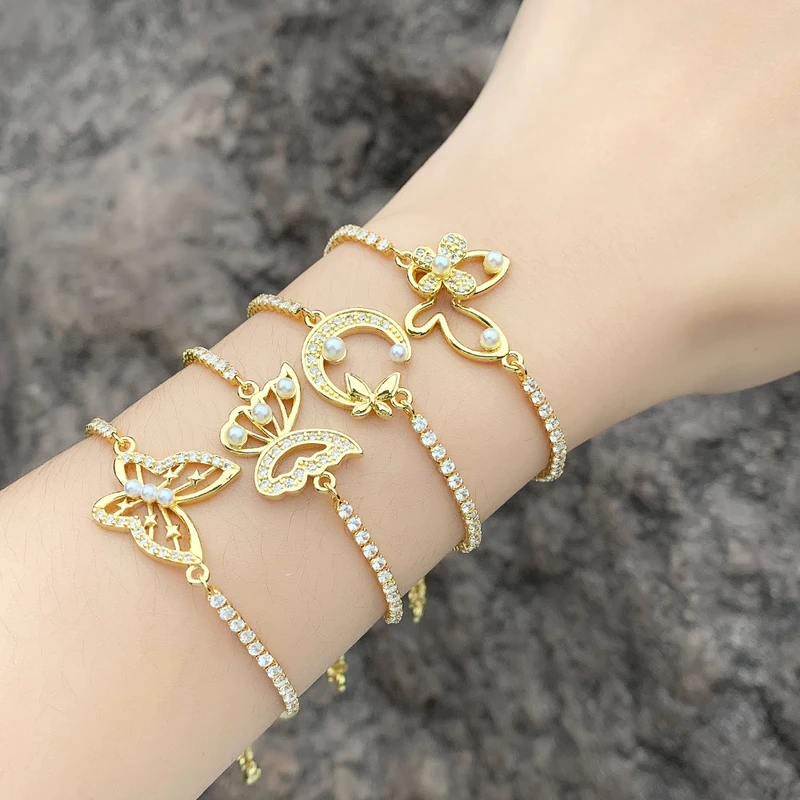 New European and American style simple pearl butterfly bracelet girls fashionable versatile adjustable bracelet brk42