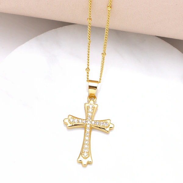 AS jewelry Europe and the United States hot selling full zircon high-end cross necklace female gold-plated clavicle chain nkb597