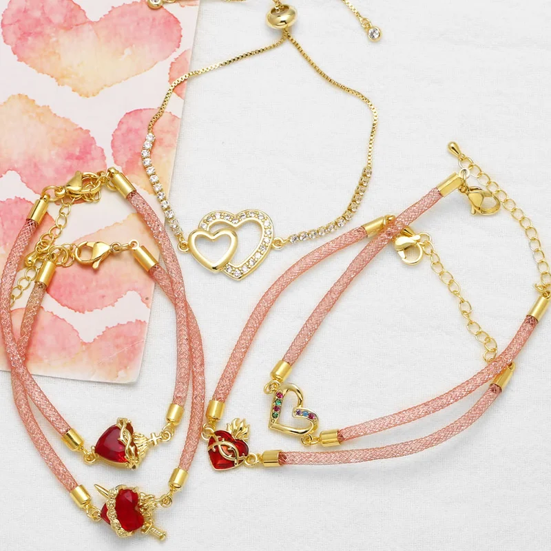 AS jewelry Europe and the United States hot selling Valentine's Day love heart pendant copper plated real gold hand jewelry bracelet female bre24