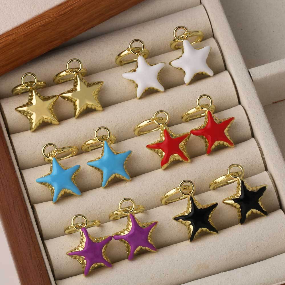 Clearance jewelry hot sale copper plated 18k gold five-pointed star oil drop earrings earrings earrings female erz89