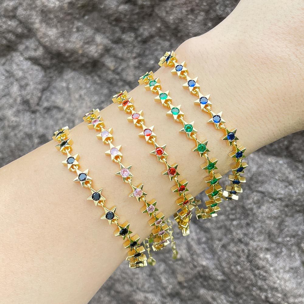Clearance hot selling couple bracelet European and American star five-pointed star bracelet color zircon hand jewelry brh78