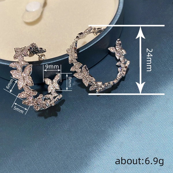 Butterfly full diamond temperament fashion earrings for women, elegant and sweet temperament jewelry, European and Korean hot style