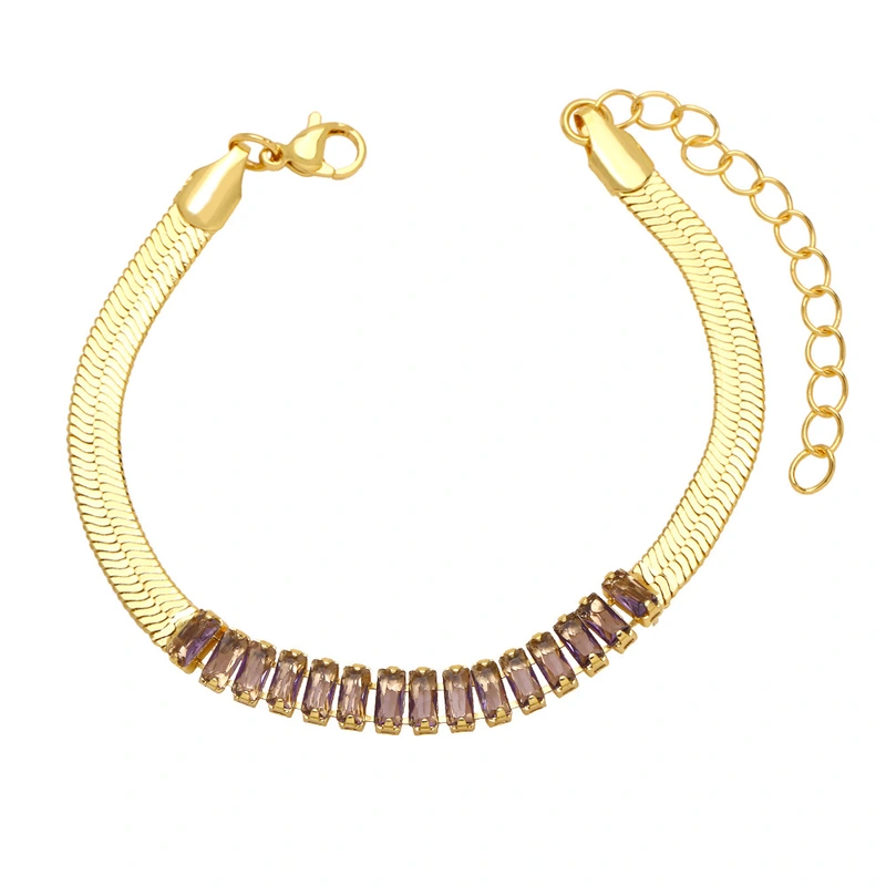 Blade chain bracelet fashionable simple flat snake bone chain European and American niche colored zircon bracelet female jewelry brh83