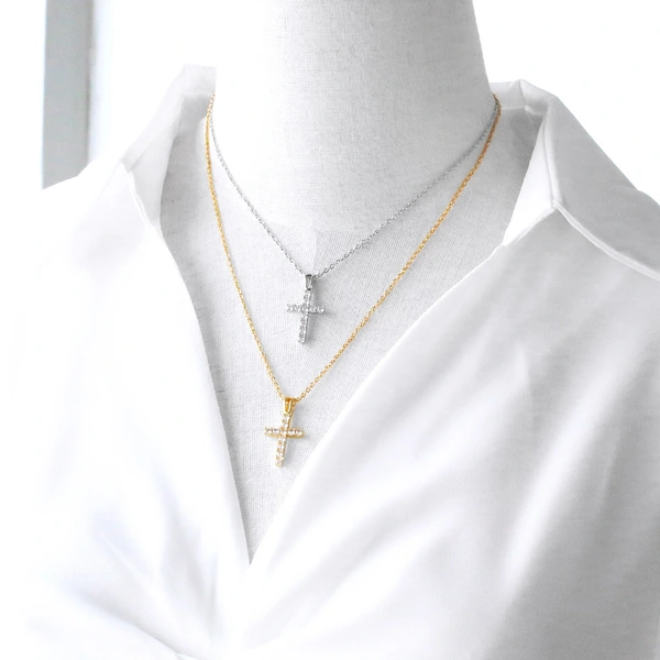 AS jewelry European and American hip-hop cross pendant necklace female micro-inlaid zircon real gold-plated clavicle chain nka001