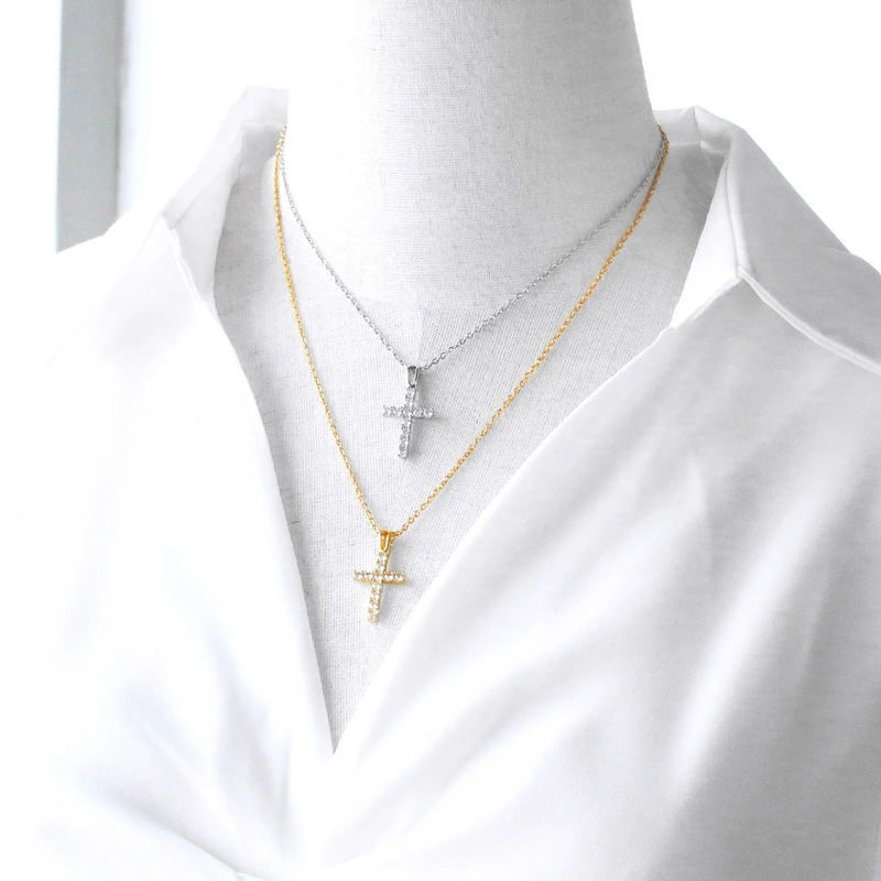 AS jewelry European and American hip-hop cross pendant necklace female micro-inlaid zircon real gold-plated clavicle chain nka001