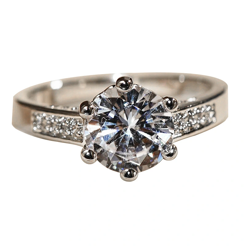  Micro-inlaid couple wedding proposal wedding ring European and American style royal classic imitation diamond ring fashionable six-claw ring