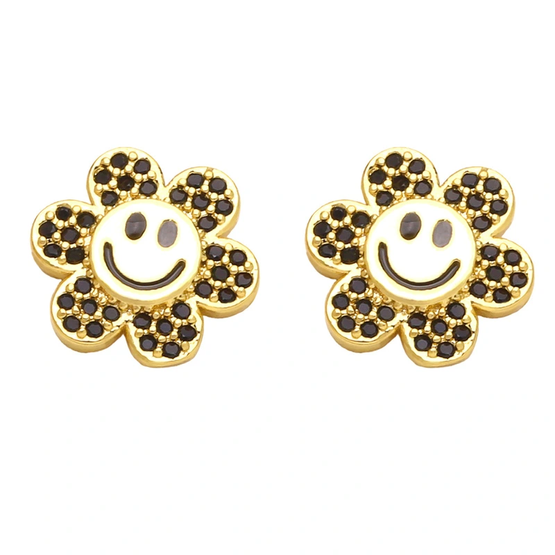 Clearance flower smiley face earrings female earrings European and American niche design fashion diamond sunflower earrings era101
