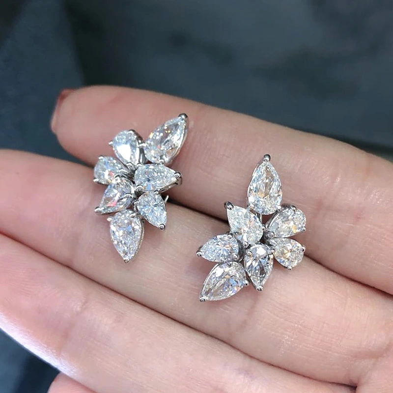European and American high-quality leaf earrings 3A zircon all-match geometric leaf earrings for women manufacturers spot wholesale