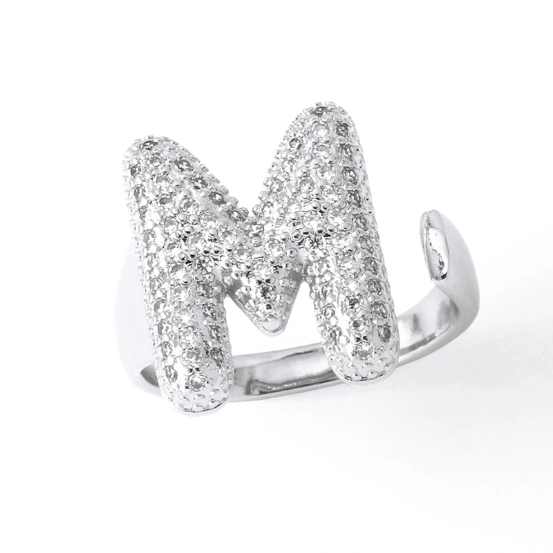 Jewelry Europe and the United States hot selling 26 English letter ring gold-plated full zircon fat letter ring rih91