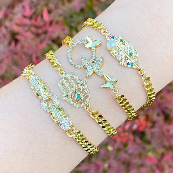 Clearance European and American palm butterfly bracelet female niche high-end inlaid zircon leopard head hand jewelry bracelet brm56