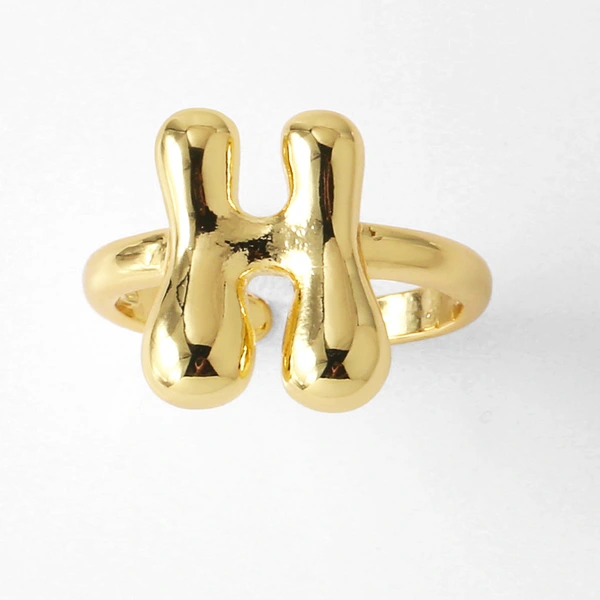 AS jewelry smooth 26 English letters ring female copper plated real gold open ring rih04