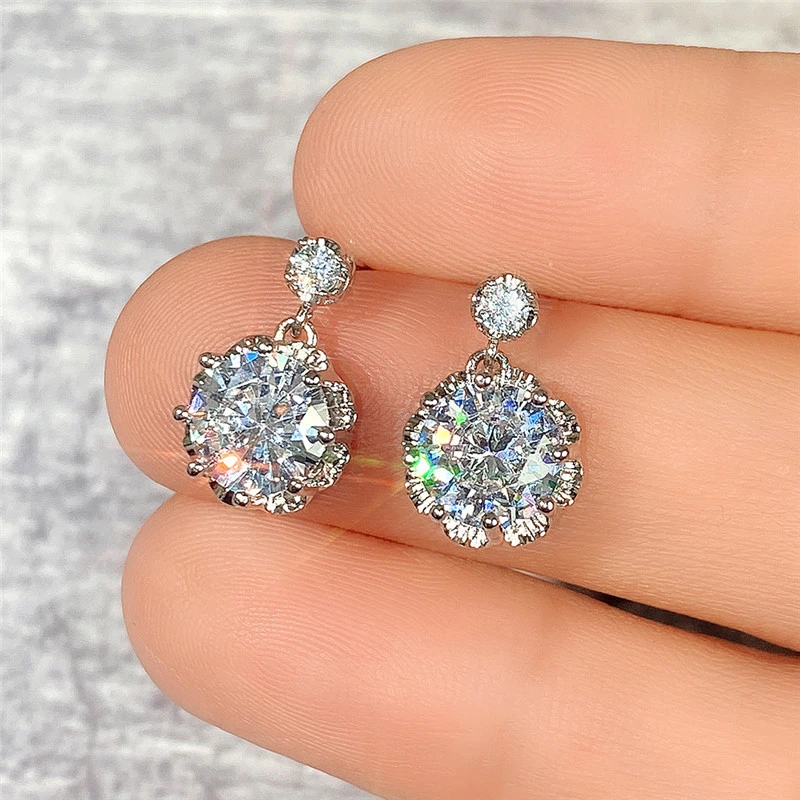 New earrings fashion trend sparkling diamond zircon earrings female temperament flower earring accessories