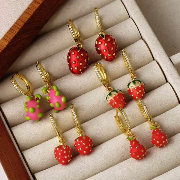 AS jewelry Europe and the United States hot selling fruit strawberry dragon fruit oil drop gold-plated pendant earrings earrings female ery98