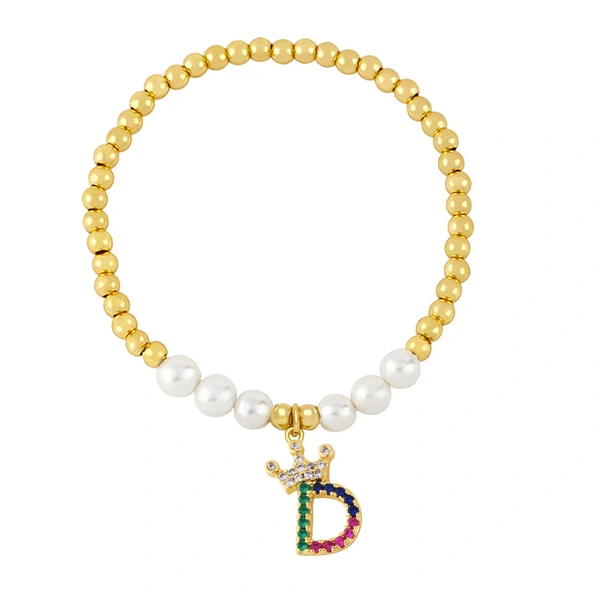 26 English letters bracelet female European and American copper beads pearl elastic bracelet fashion crown letter bracelet brf80