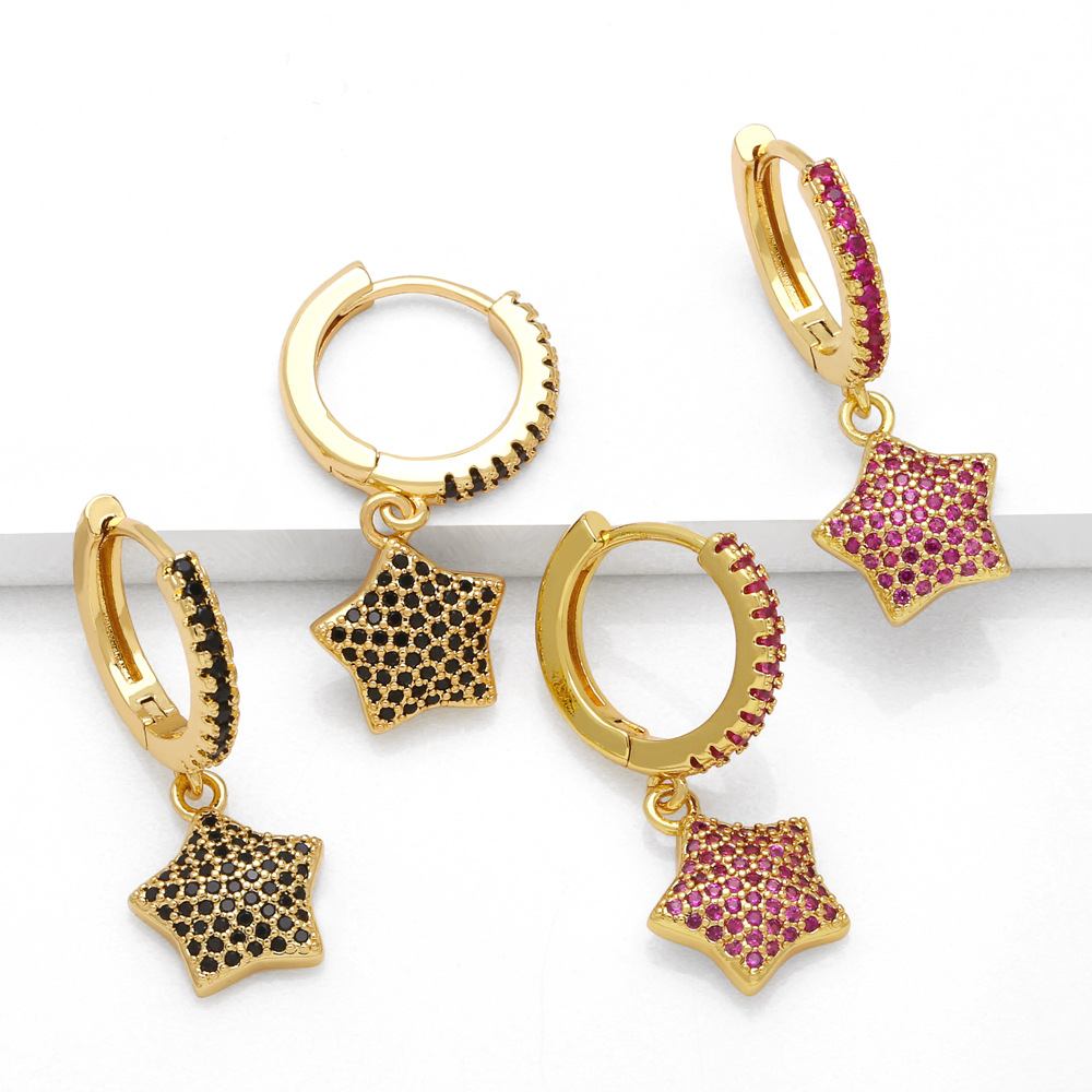 Clearance European and American five-pointed star earrings female niche design gold-plated inlaid colored zircon pendant earrings erw10