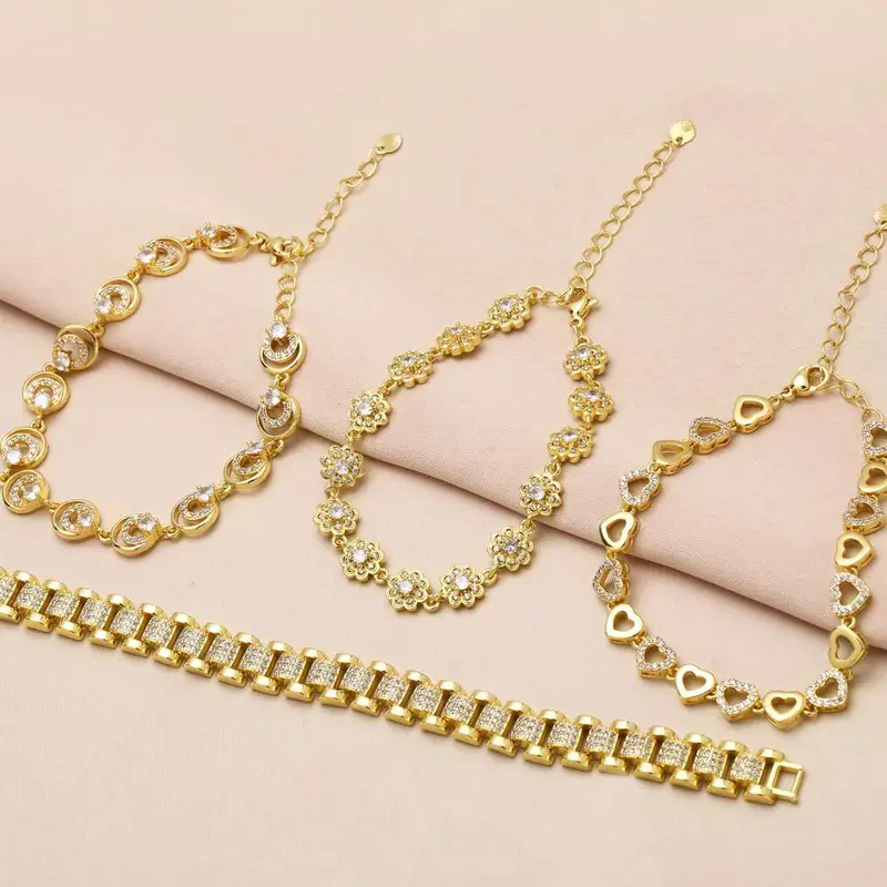 AS jewelry hot selling love full zircon bracelet copper plated real gold moon bracelet hand jewelry brb84