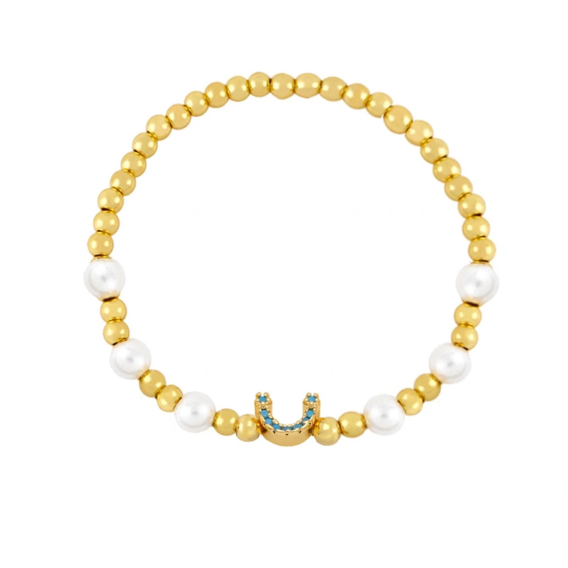 Clearance European and American geometric U-shaped bracelet women's simple beaded gold round pearl elastic bracelet brh52