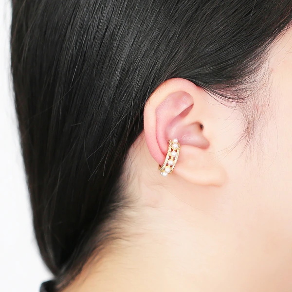 AS jewelry Europe and the United States hot selling pearl C-shaped earrings female copper plated real gold inlaid zircon earrings earrings erz97