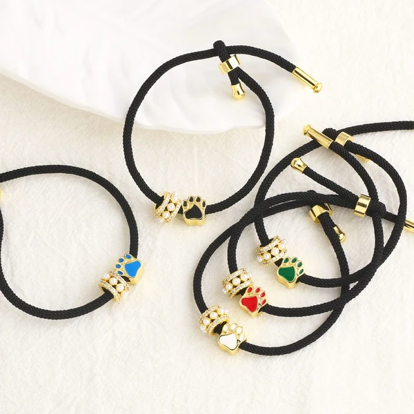 AS jewelry European and American simple fashion pearl dog paw oil drop pendant black hand rope bracelet female bra26