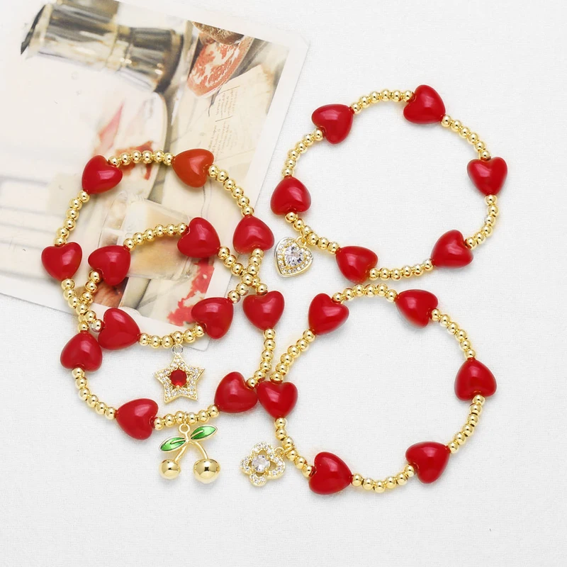 AS jewelry European and American red love star cherry pendant bracelet beaded hand jewelry brj06 bracelet