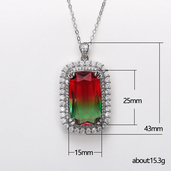 European and American light luxury necklace 15*25mm super large colored zircon necklace luxury two-color gemstone pendant
