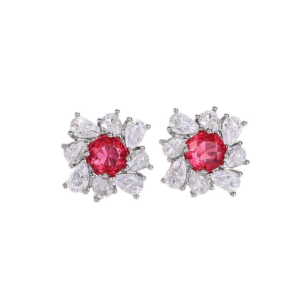  High-end luxury earrings imitation pigeon blood red diamonds surrounded by pear-shaped teardrop earrings flower earrings for women