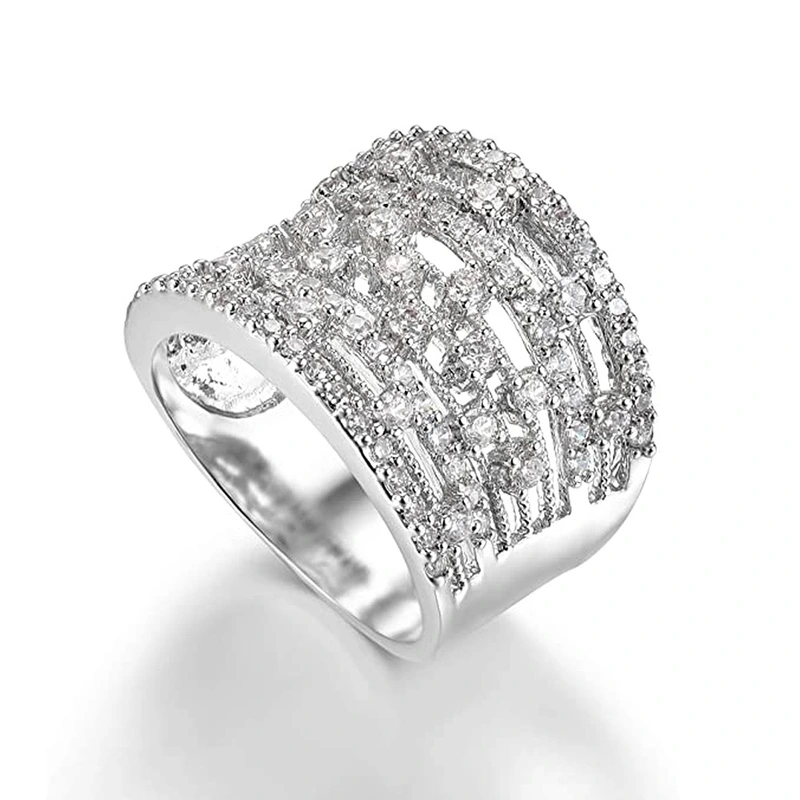 Independent station new copper plate full inlaid zircon hollow ring e-commerce European and American men's and women's ring wholesale